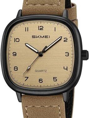 Square Analog Leather Watch Waterproof Unisex Gift Quartz Movement